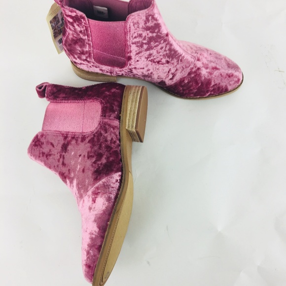 New Toms Ella Faded Rose Velvet Ankle Booties - Picture 4 of 6